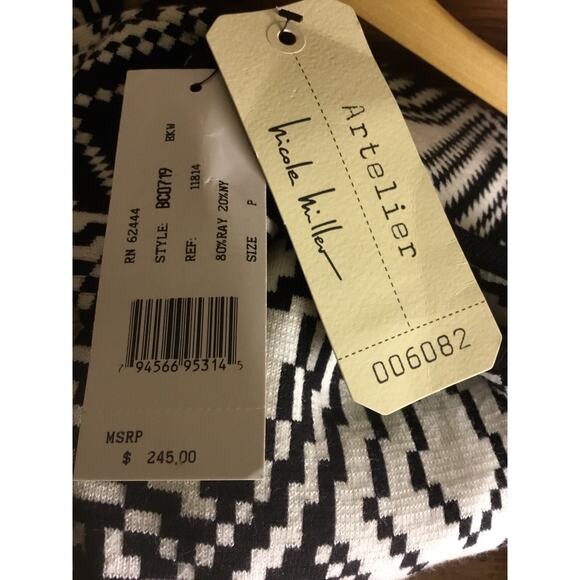 Artelier Nicole Miller black/white geometric w/neon zip sheath Dress NWT$245 SzP - Picture 5 of 7